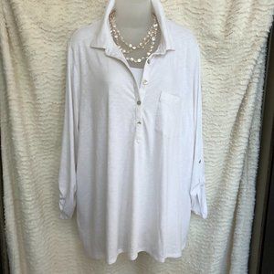 Talbots white roll tab sleeve ribbed shirt, EUC